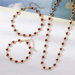 Boho Crystal Heart Shaped Bracelet — Crimson | KIMLUD