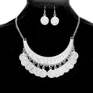 Boho Ethnic Gypsy Choker Necklace Set — Antique Silver And Antique Gold | KIMLUD