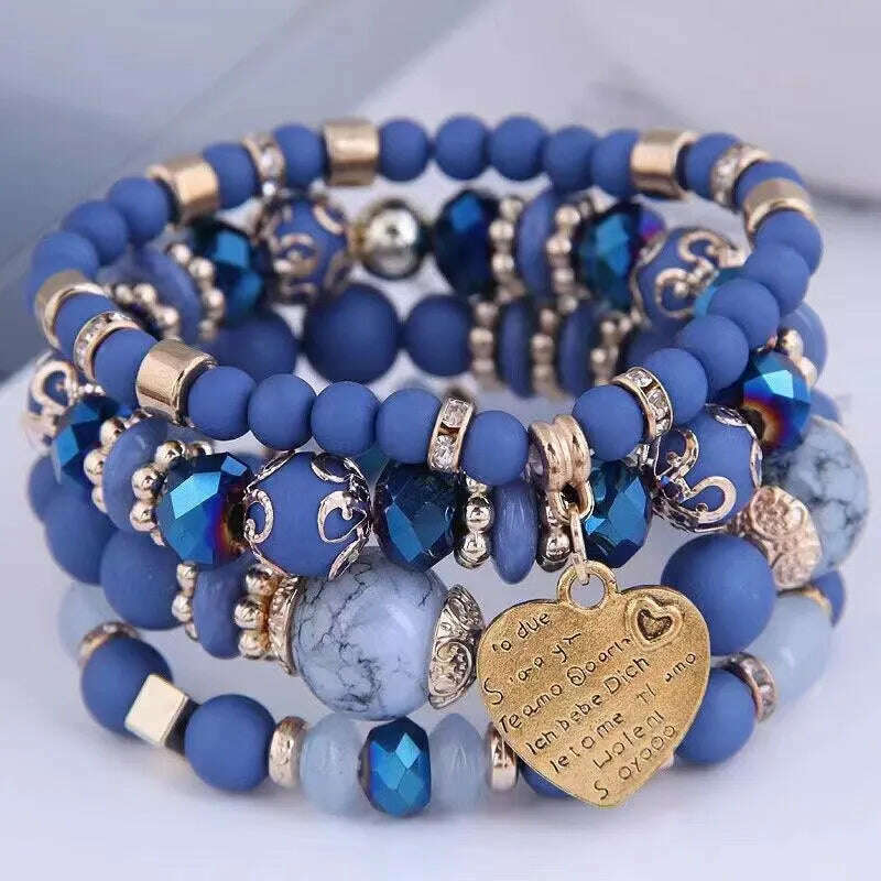 Boho Strand Bracelets Crystal Beads Heart Letter Elastic — Blue | KIMLUD Boho Strand Bracelets Crystal Beads Heart Letter Elastic — Blue | KIMLUD