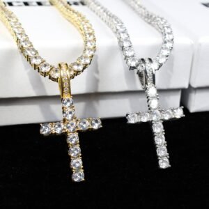 Bundle White Gold Cross + 4mm Tennis Chain