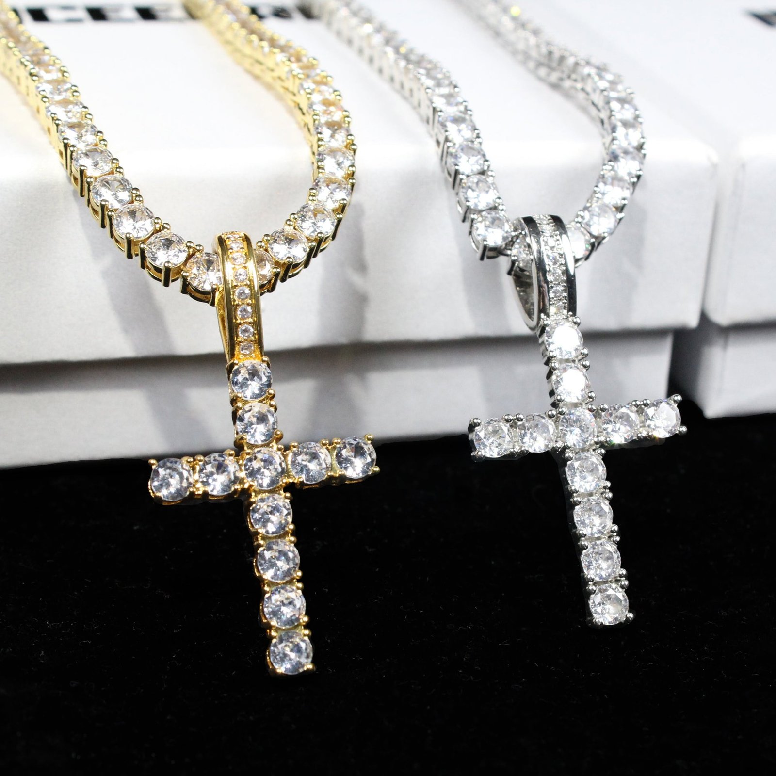 Bundle White Gold Cross + 4mm Tennis Chain