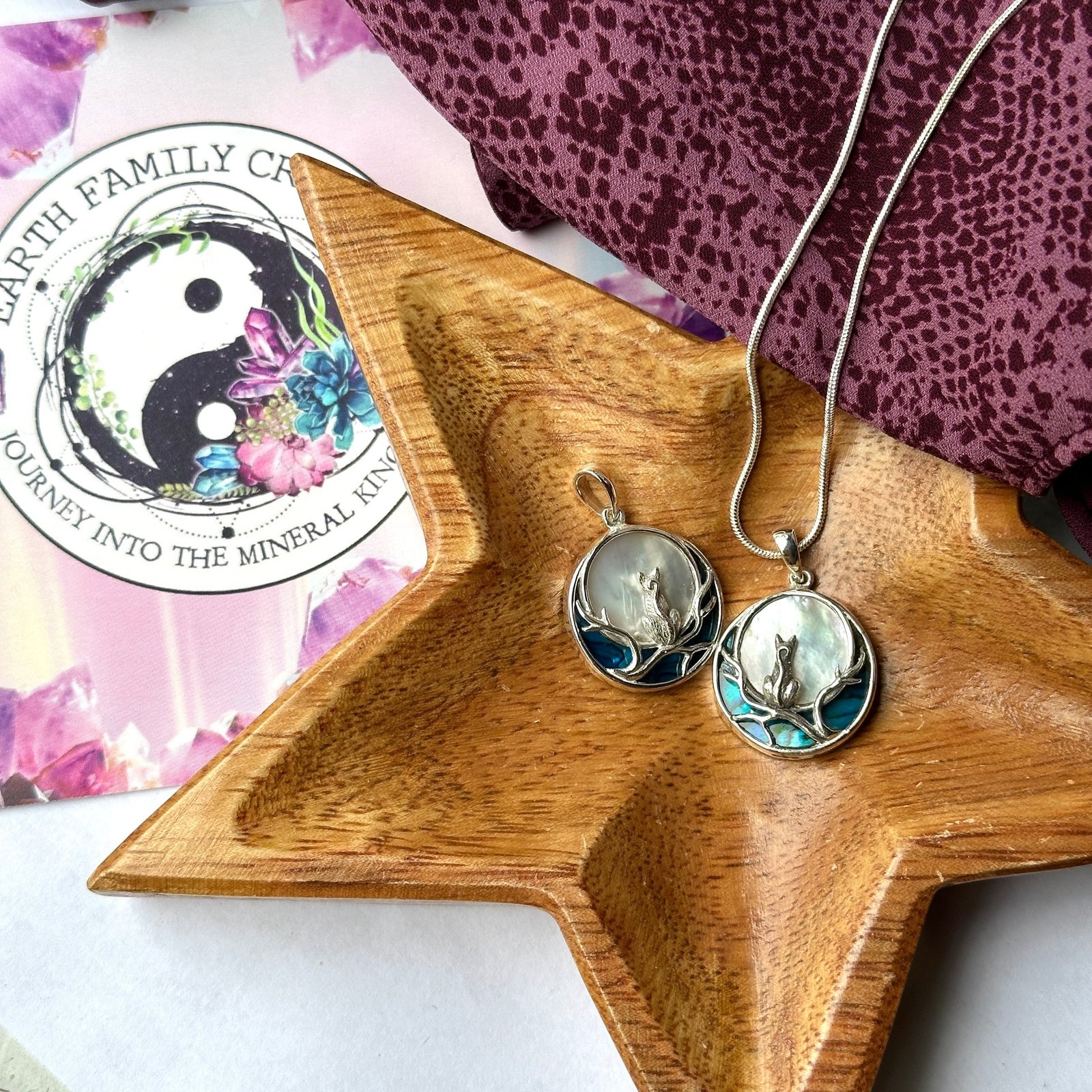 Cat and Moon Abalone Shell Pendants in Sterling Silver ~ Includes Silver Chain Cat and Moon Abalone Shell Pendants in Sterling Silver ~ Includes Silver Chain