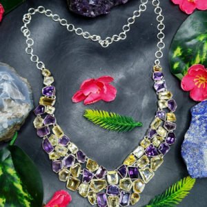 Citrine and Amethyst Faceted Stone Necklace - A Radiant Fusion of Beauty and Energy - 588 carats