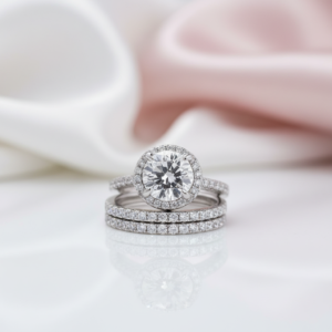 Classic Round Cut Halo 3-Pieces Wedding Set