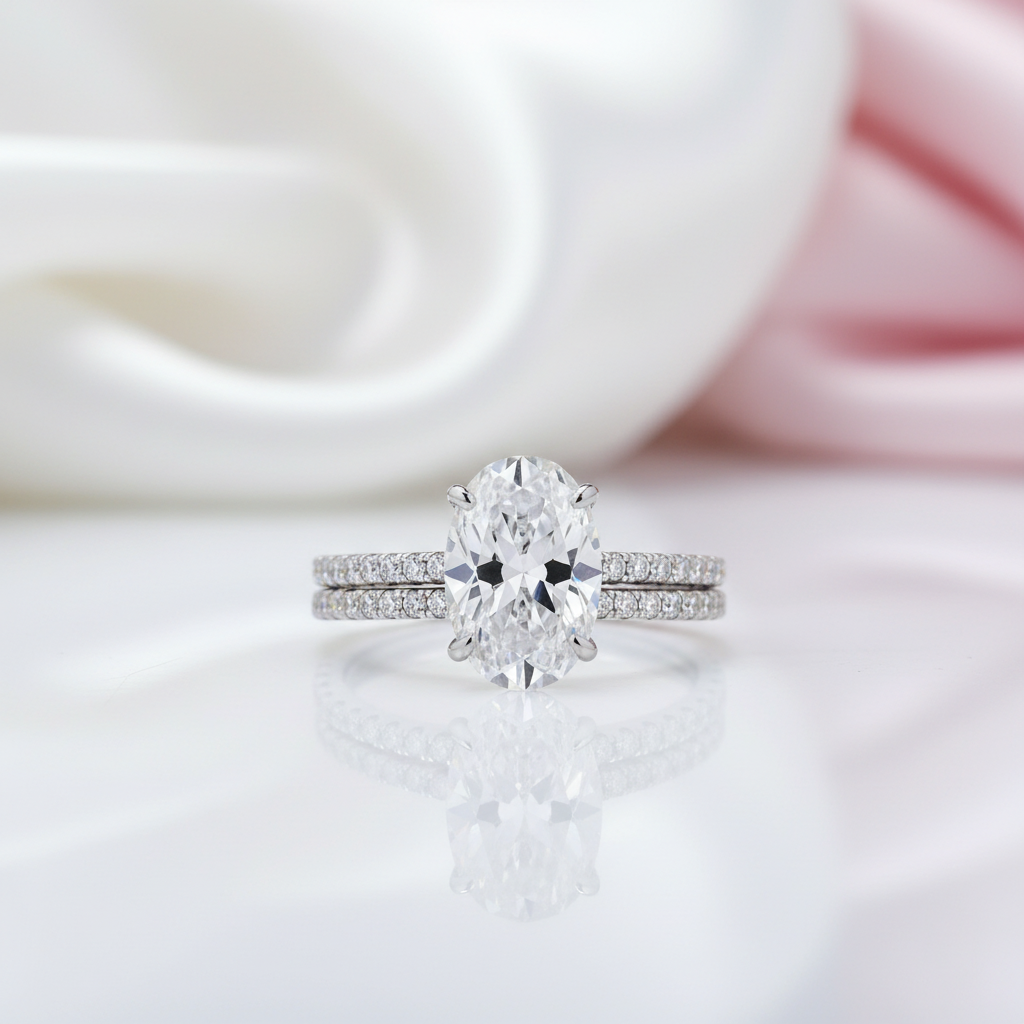 Classic White Sapphire Oval Cut Wedding Ring Set
