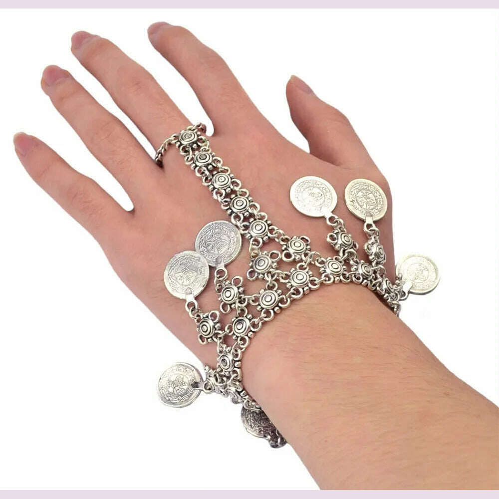 Coin Tassel Bracelet Long Chain — Vintage Silver | KIMLUD