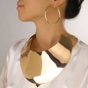 Copper Alloy Collar Necklace Set With Bracelet — Gold | KIMLUD