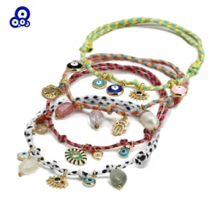 Copper Bracelet Braided Evil Eye Tassel — Multicolor | KIMLUD