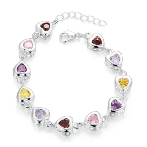 Crystal Bracelet Heart Chain Drop Crystals — Silver | KIMLUD