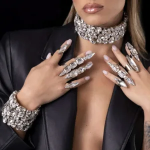 Crystal-Embellished Necklace Set With Bracelet — Crystal-Clear | KIMLUD