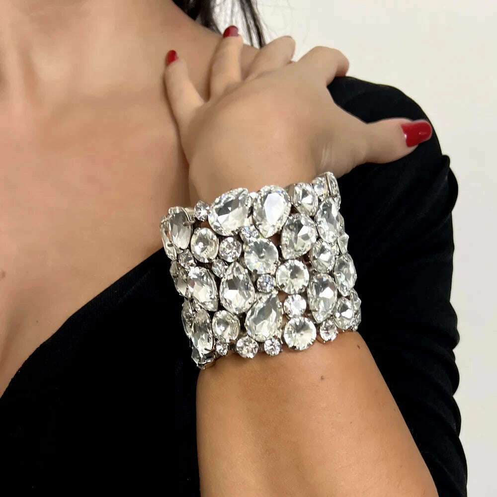 Crystal Exaggerated Hand Bangle Water Drop Design — Crystal | KIMLUD