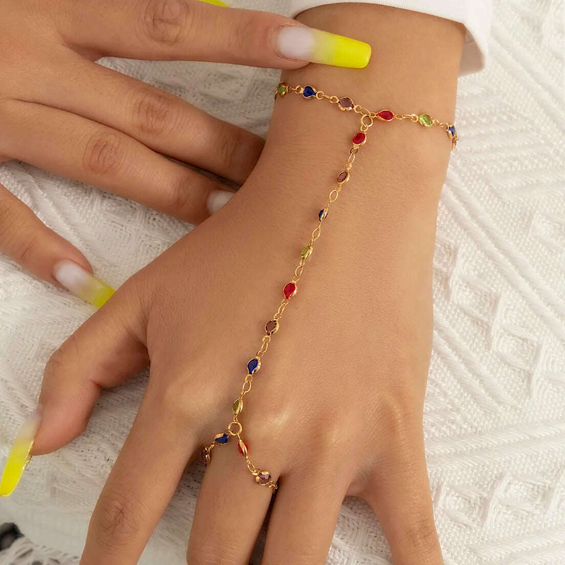 Crystal Finger Bracelet Hand Harness — Gold | KIMLUD