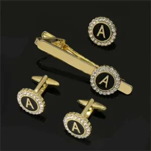 Crystal Round Cufflinks and Tie Clip Set — Crystal | KIMLUD