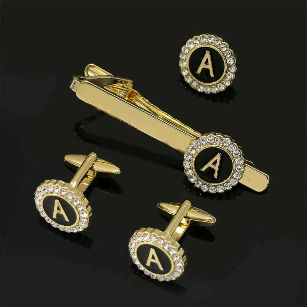 Crystal Round Cufflinks And Tie Clip Set — Crystal | Kimlud