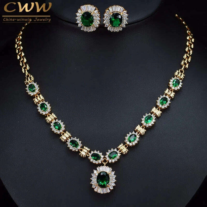 Cubic Zirconia Gold-Tone Indian Wedding Jewelry Set Necklace and Earrings — Green | KIMLUD