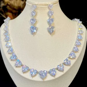 Cubic Zirconia Heart Jewelry Set Necklace and Earrings — Crystal White | KIMLUD