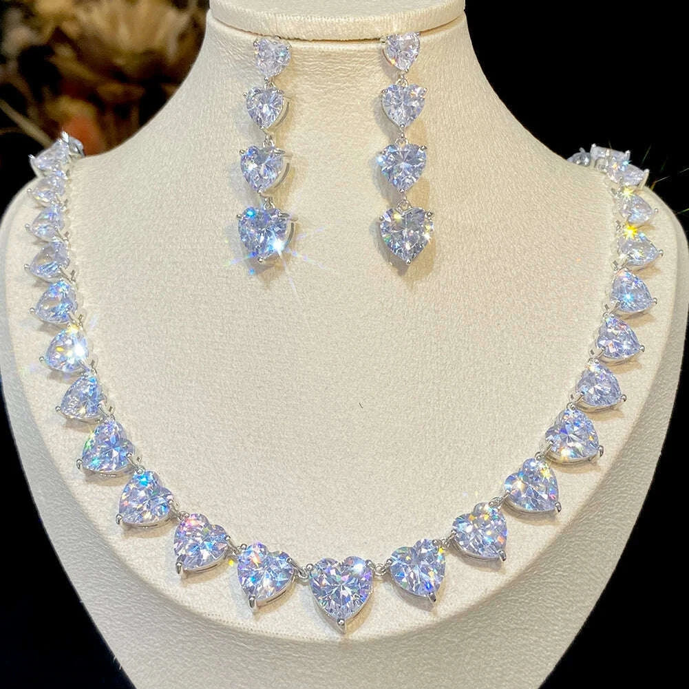Cubic Zirconia Heart Jewelry Set Necklace And Earrings — Crystal White | Kimlud