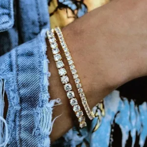 Cubic Zirconia Tennis Bracelet Geometric Prong Setting Delicate Box Link — Silver | KIMLUD
