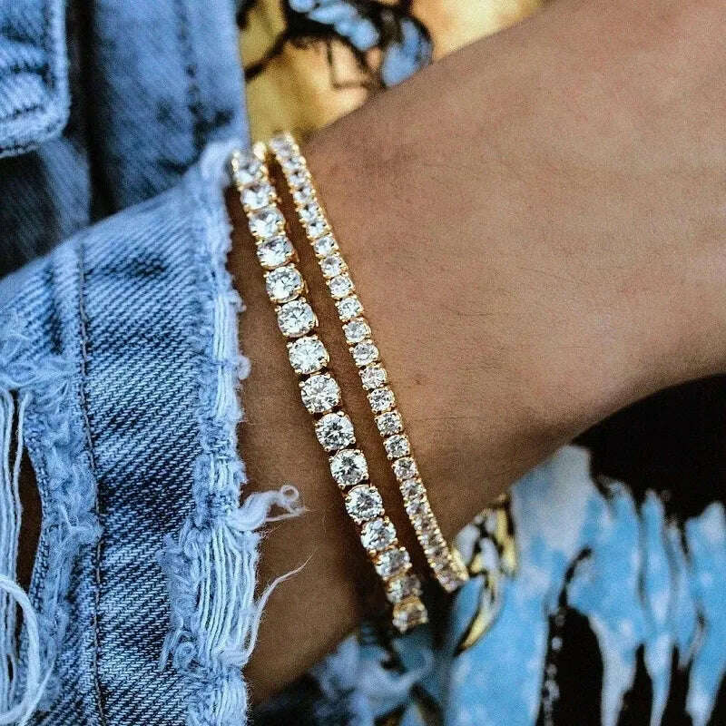 Cubic Zirconia Tennis Bracelet Geometric Prong Setting Delicate Box Link — Silver | KIMLUD