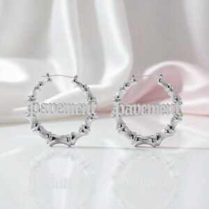 Custom Bamboo Customize Name Hoop Earrings