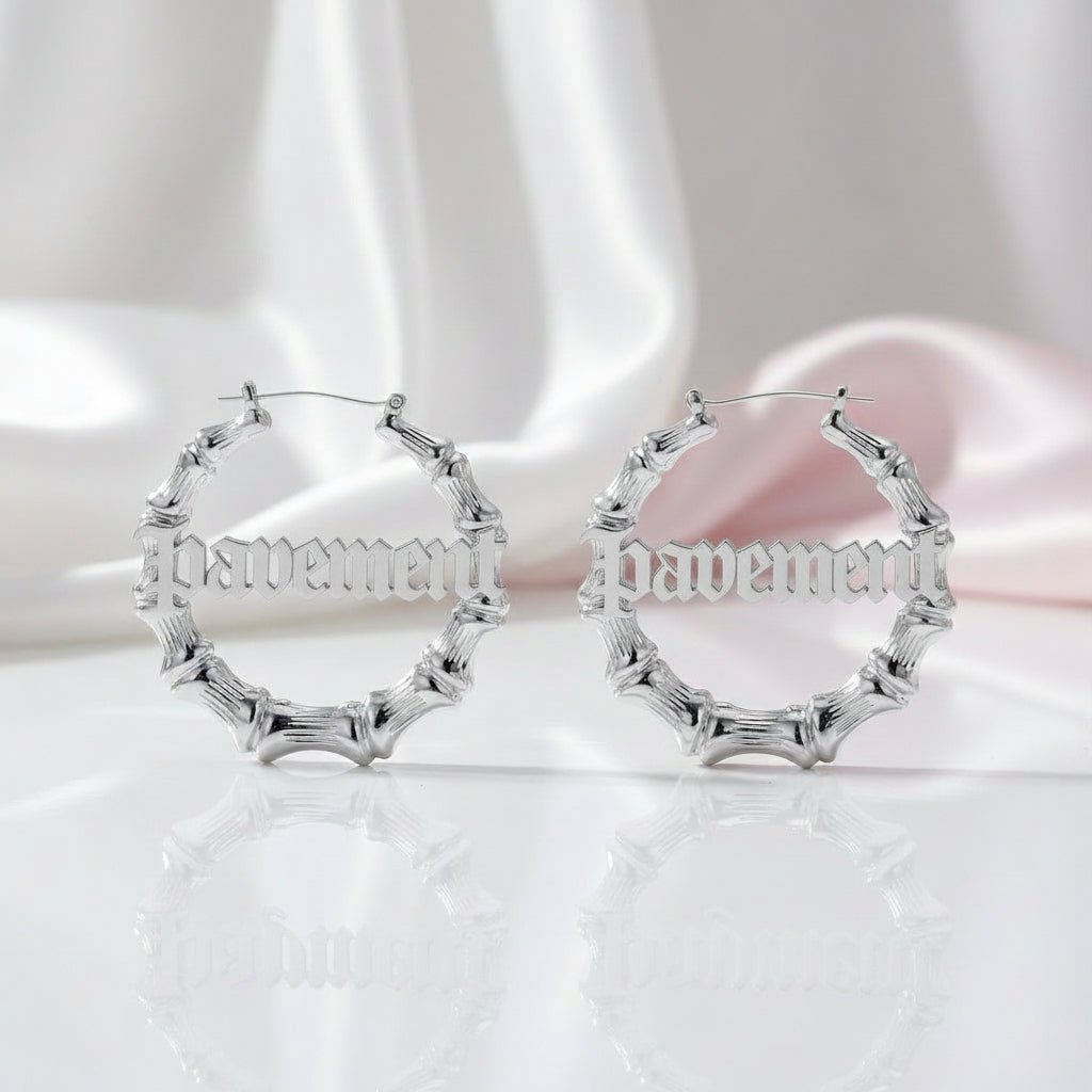 Custom Bamboo Customize Name Hoop Earrings