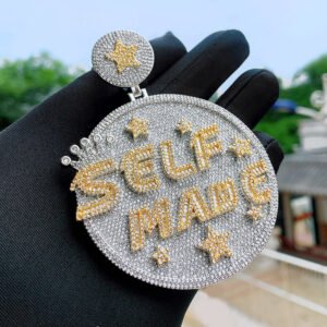 CUSTOM LETTER NECKLACE 3D BIG CROWN DISC