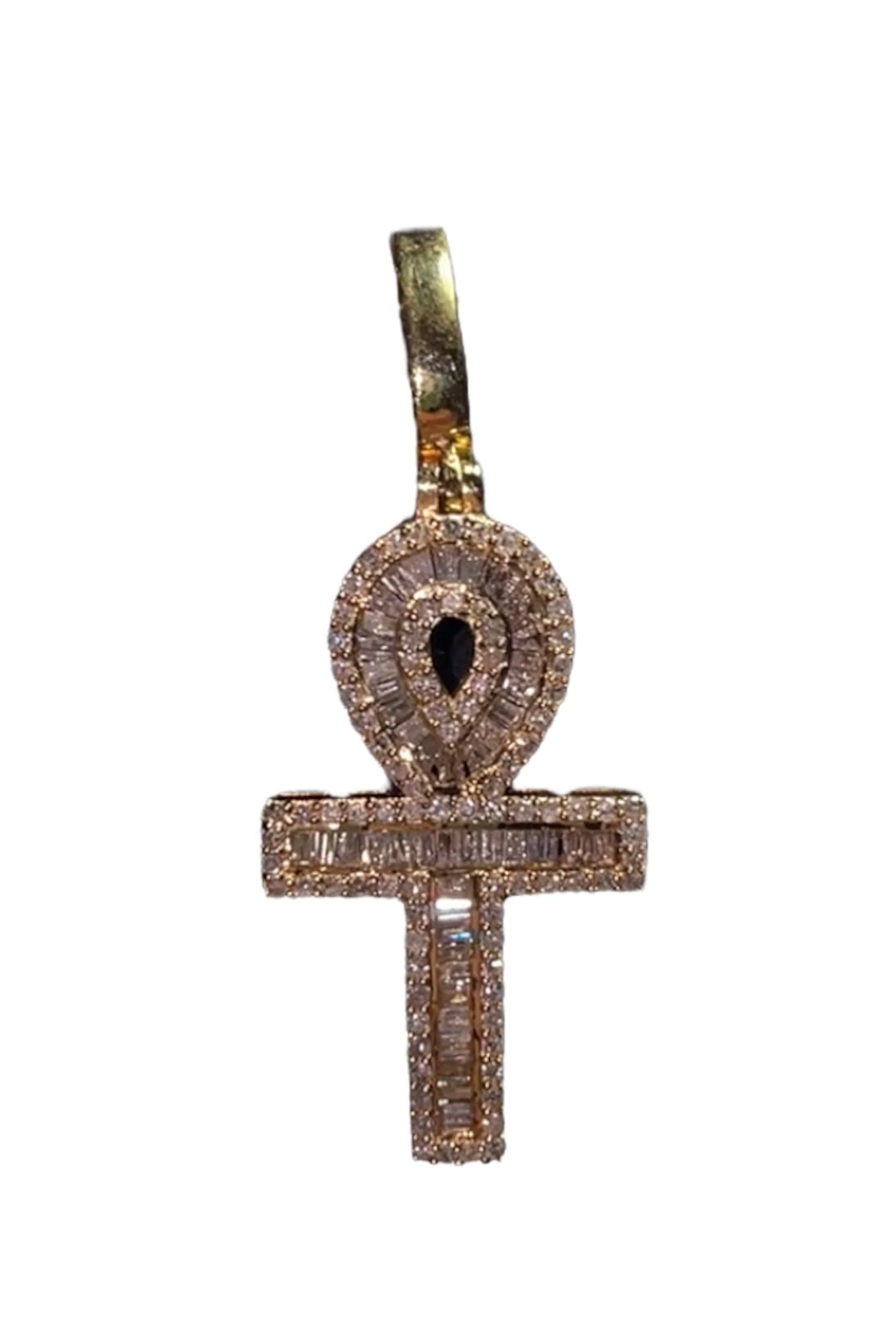Diamond Ankh Pendant – 0.50 Carats, Round & Baguette Cut in 10KT Yellow Gold