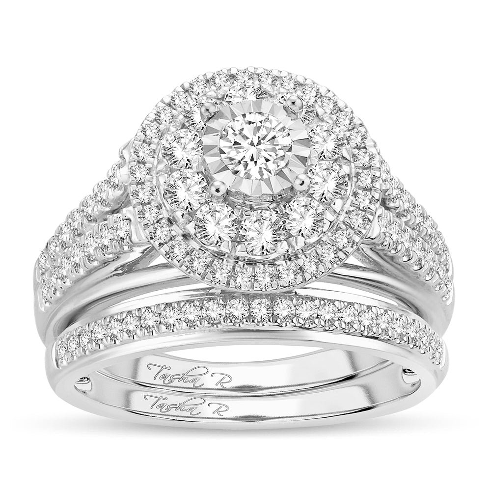 Diamond Cluster Engagement Ring with Matching Band – 1.10 Carats in 10KT Gold Diamond Cluster Engagement Ring with Matching Band – 1.10 Carats in 10KT Gold