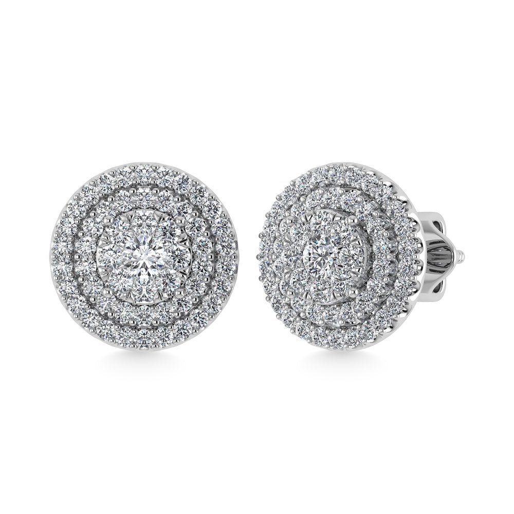 Diamond Double Halo Stud Earrings – 0.88 Carats in 10KT Gold, Try at Home