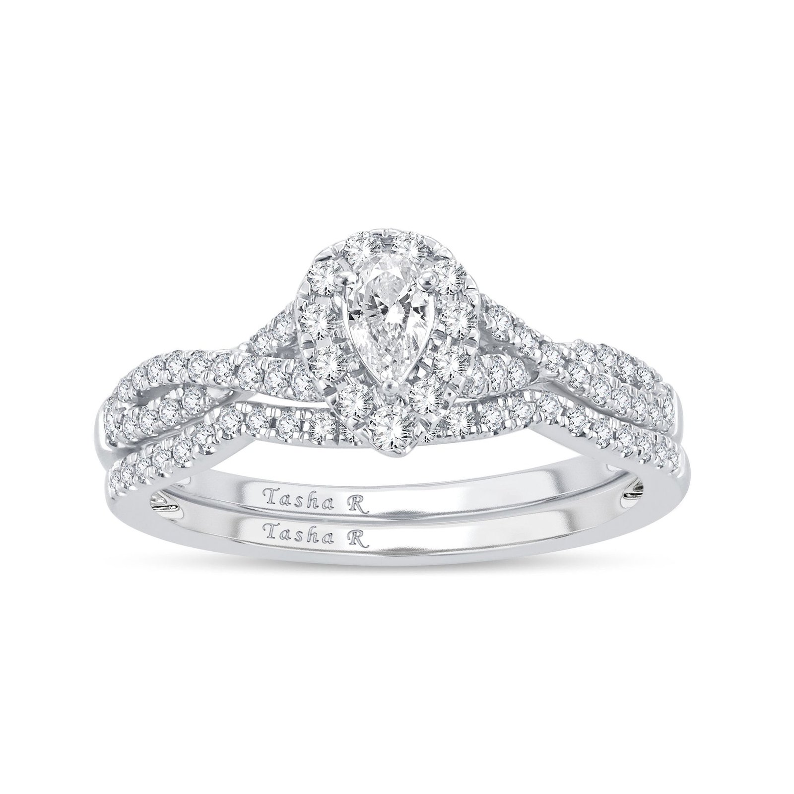 Diamond Engagement Ring with Matching Band – 0.52 Carats in 14KT White Gold