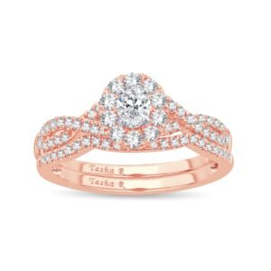 Diamond Engagement Ring with Matching Band - 0.74 Carats in 14KT Rose Gold