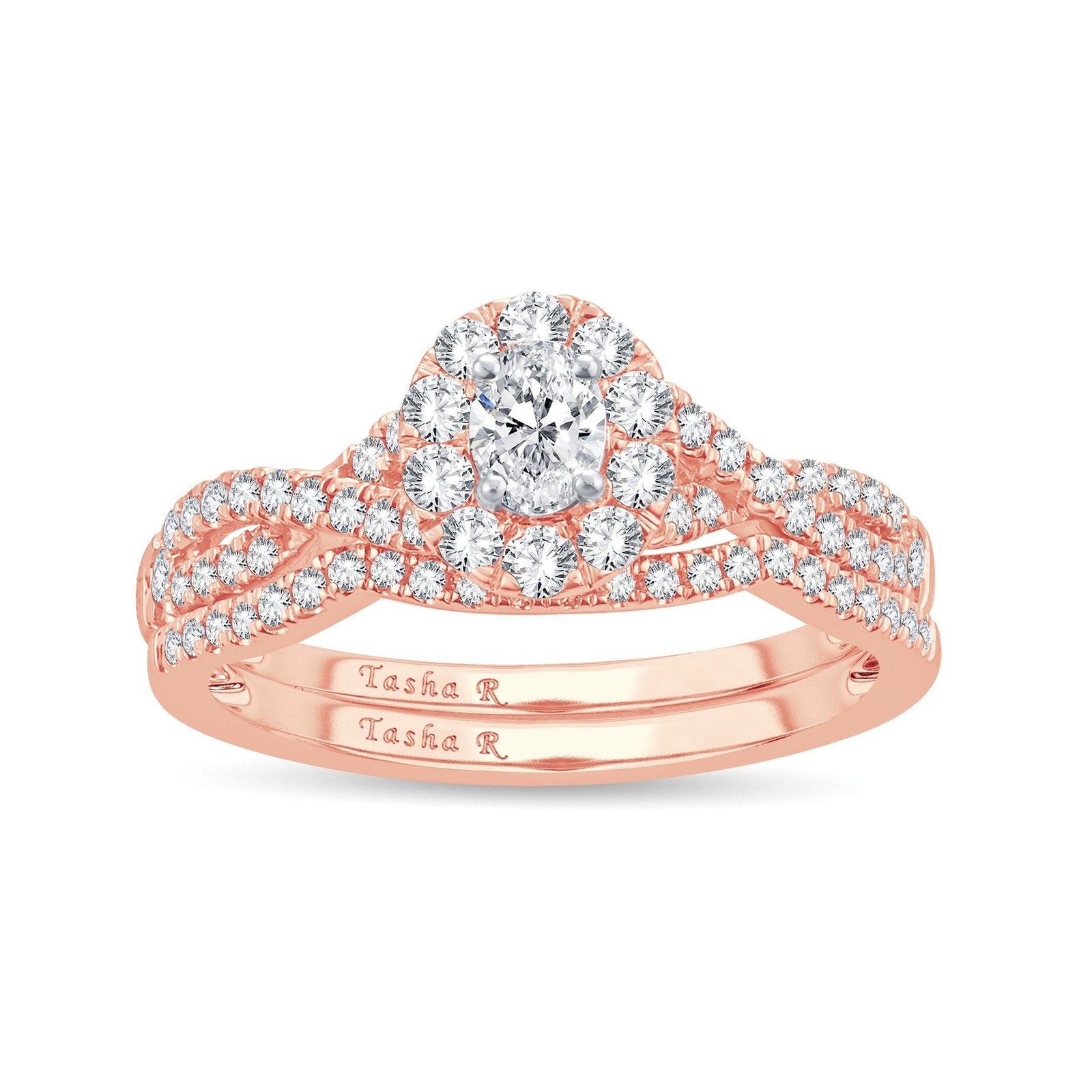 Diamond Engagement Ring with Matching Band – 0.74 Carats in 14KT Rose Gold