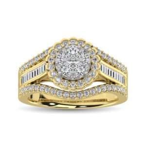 Diamond Engagement Ring with Round and Baguette Cuts - 1 Carat in 14KT Gold
