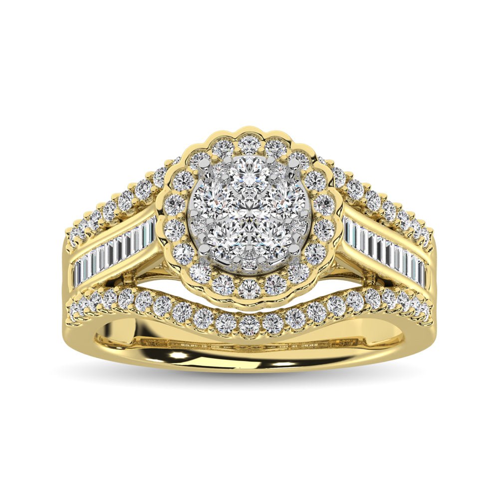 Diamond Engagement Ring with Round and Baguette Cuts – 1 Carat in 14KT Gold