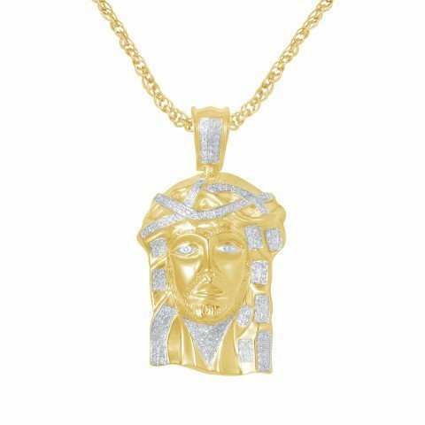 Diamond Jesus Head Pendant – 0.41 Carats in 10KT Yellow Gold