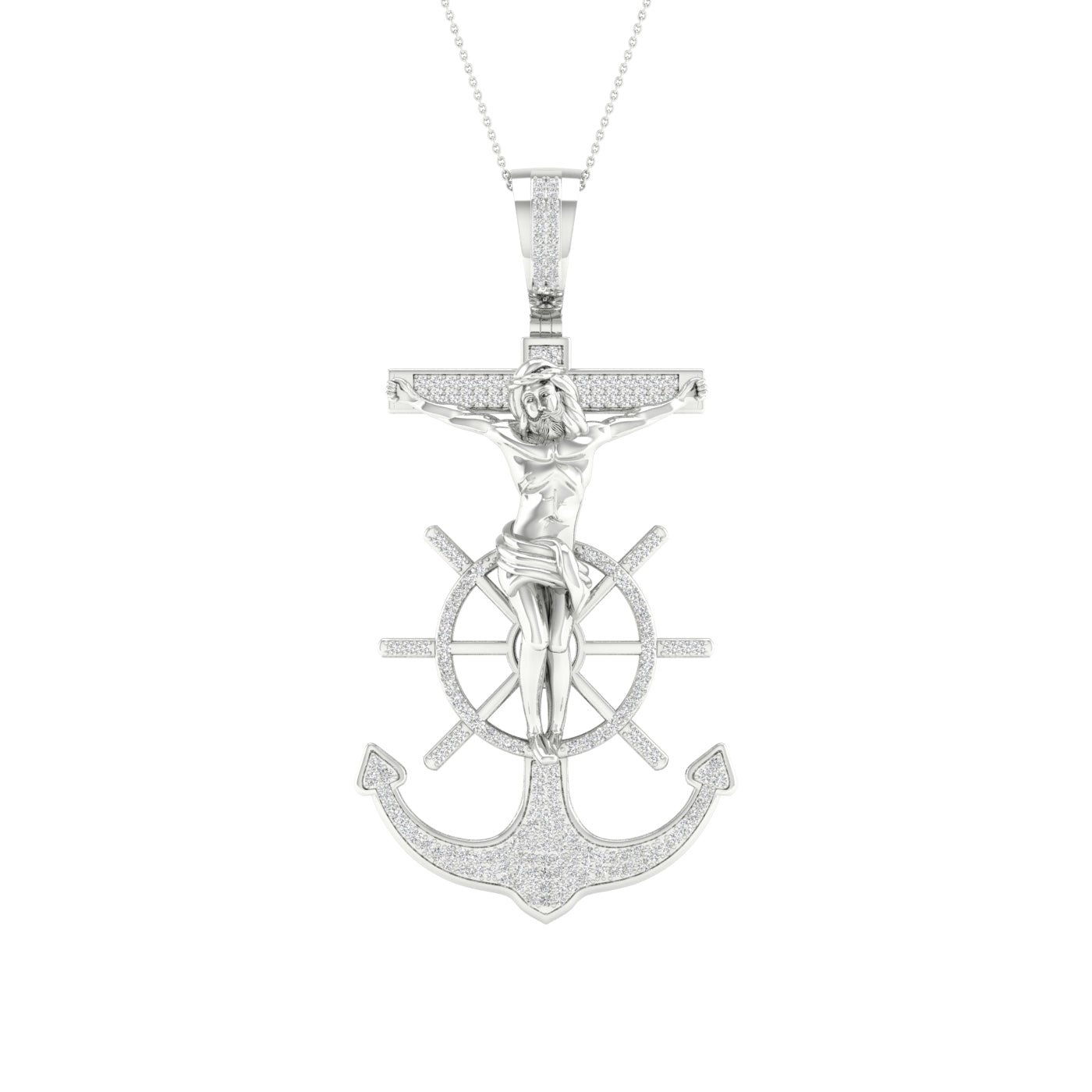 Diamond Jesus on Cross Pendant – 0.50 Carats in 10KT Gold with Chain