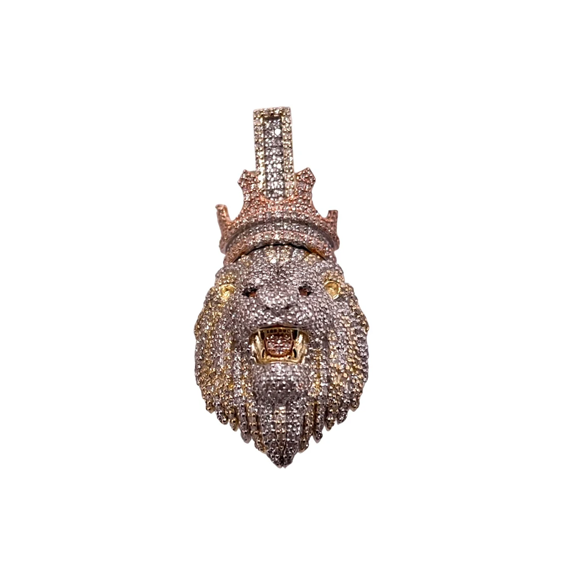 Diamond Lion Head Pendant – 1.42 Carats in 10KT 3-Tone Gold