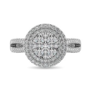 Double Halo Diamond Engagement Ring - 1.00 Carats in 14K White Gold