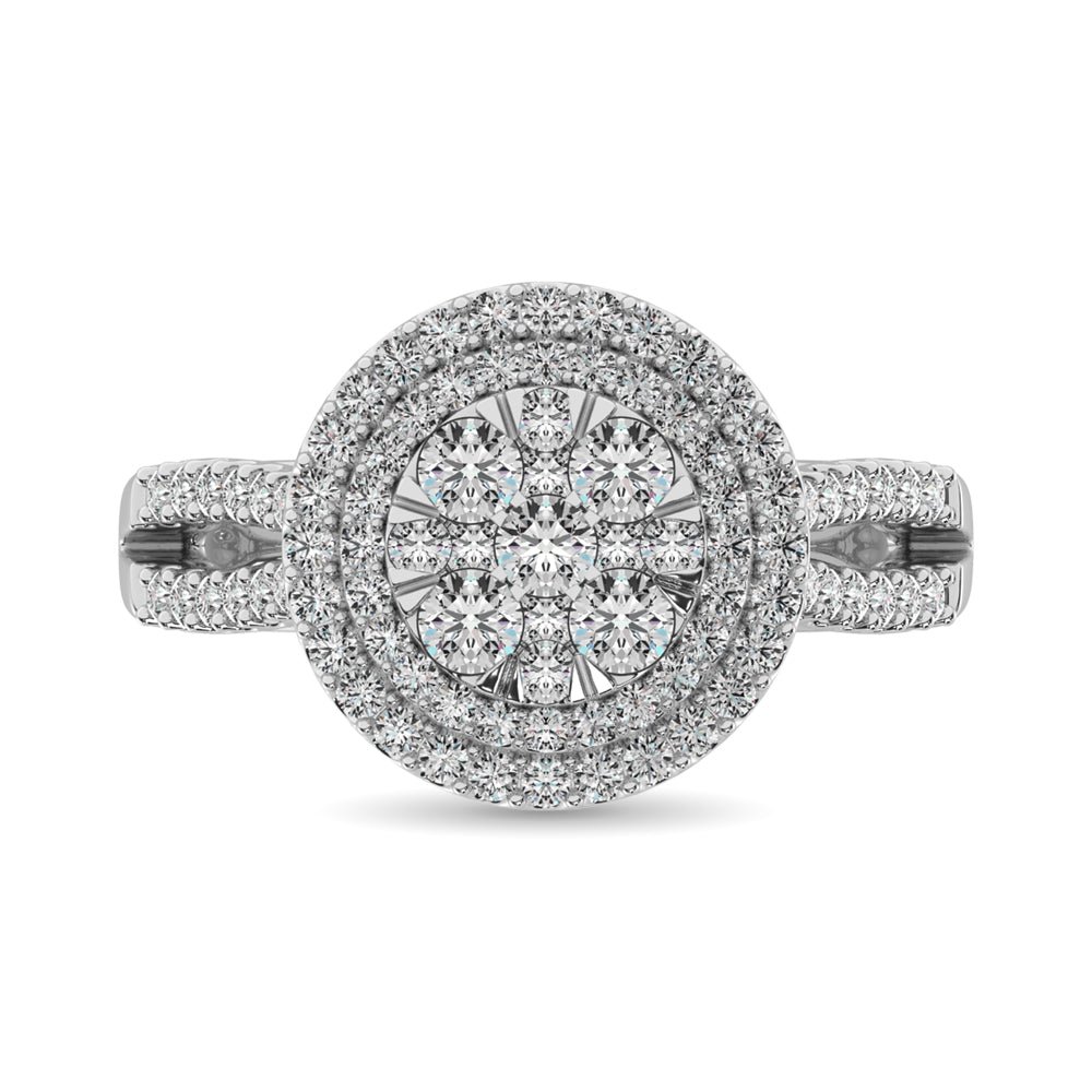 Double Halo Diamond Engagement Ring – 1.00 Carats In 14k White Gold