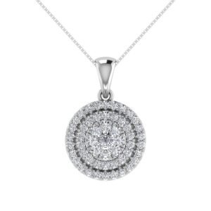 Double Halo Diamond Pendant with Free Chain - 0.75 Carats in 10KT Gold