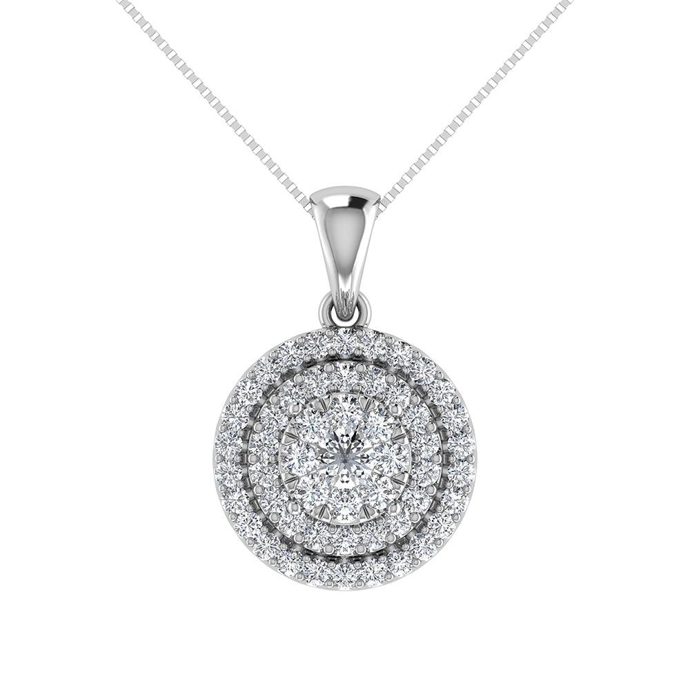 Double Halo Diamond Pendant with Free Chain – 0.75 Carats in 10KT Gold