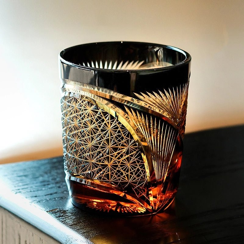 Edo Kiriko Handcrafted Crane Feather Whisky Glass With Wooden Box Edo Kiriko Handcrafted Crane Feather Whisky Glass With Wooden Box