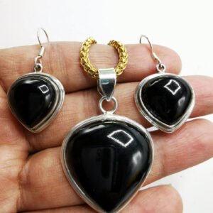 Elegant Black Onyx Jewelry set with pendant, 2 earrings in 925 sterling silver | gifts for her | gifts for girlfriend | gifts for mom