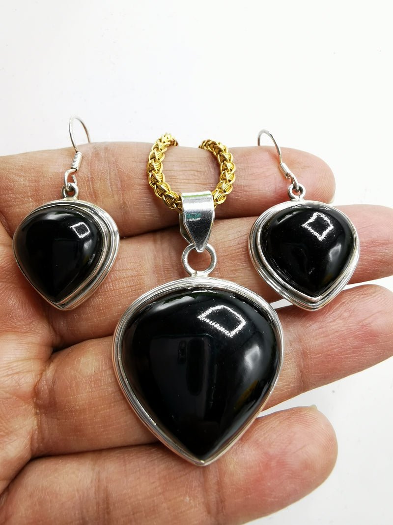 Elegant Black Onyx Jewelry set with pendant, 2 earrings in 925 sterling silver | gifts for her | gifts for girlfriend | gifts for mom Elegant Black Onyx Jewelry set with pendant, 2 earrings in 925 sterling silver | gifts for her | gifts for girlfriend | gifts for mom