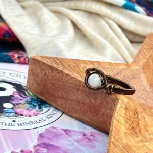 Elegant Moonstone Ring in Antique Brass Wire Wrapped Gemstone ~ Size 10.5