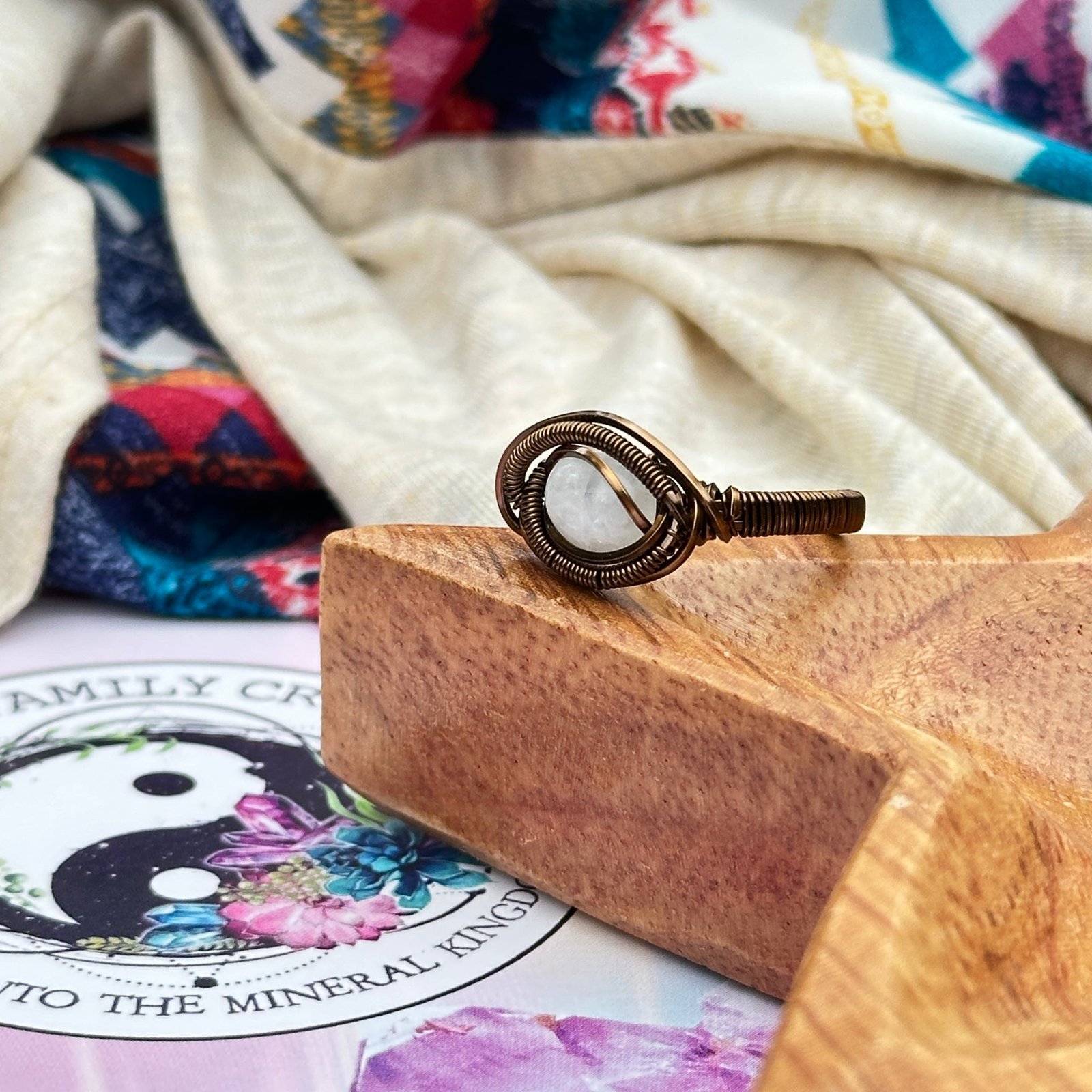 Elegant Moonstone Ring in Antique Brass Wire Wrapped Gemstone ~ Size 7 Elegant Moonstone Ring in Antique Brass Wire Wrapped Gemstone ~ Size 7