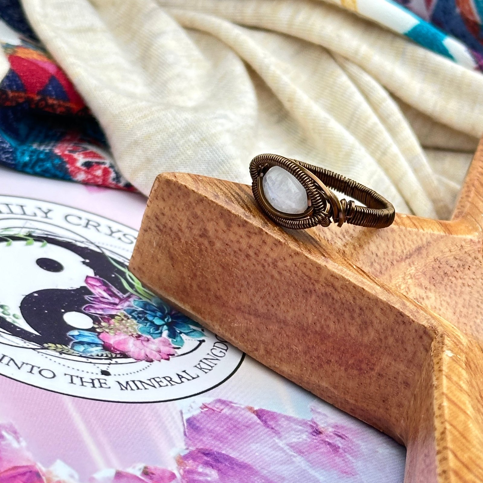 Elegant Moonstone Ring in Antique Brass Wire Wrapped Gemstone ~ Size 9 Elegant Moonstone Ring in Antique Brass Wire Wrapped Gemstone ~ Size 9