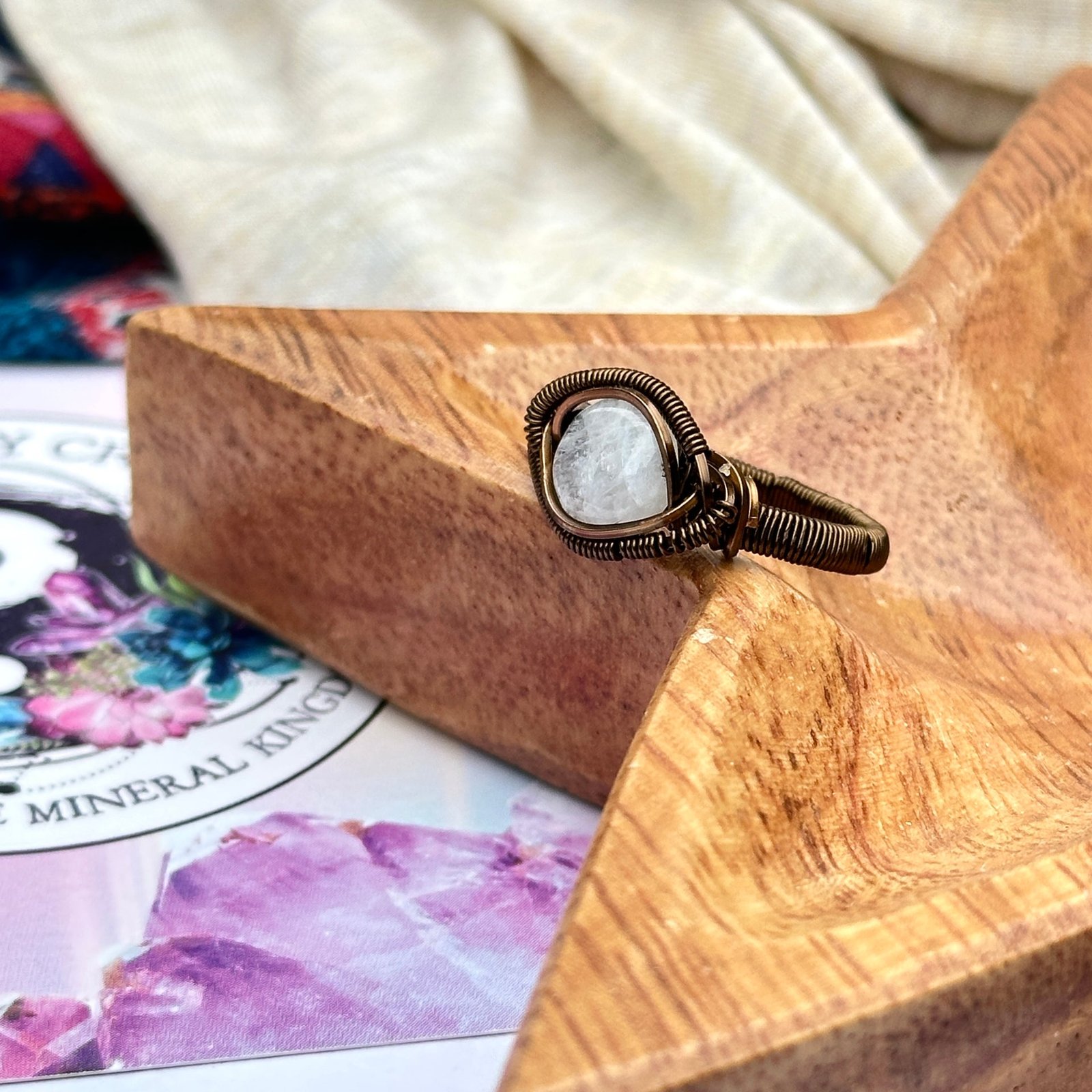 Elegant Moonstone Ring in Antique Brass Wire Wrapped Gemstone ~ Size 9 Elegant Moonstone Ring in Antique Brass Wire Wrapped Gemstone ~ Size 9