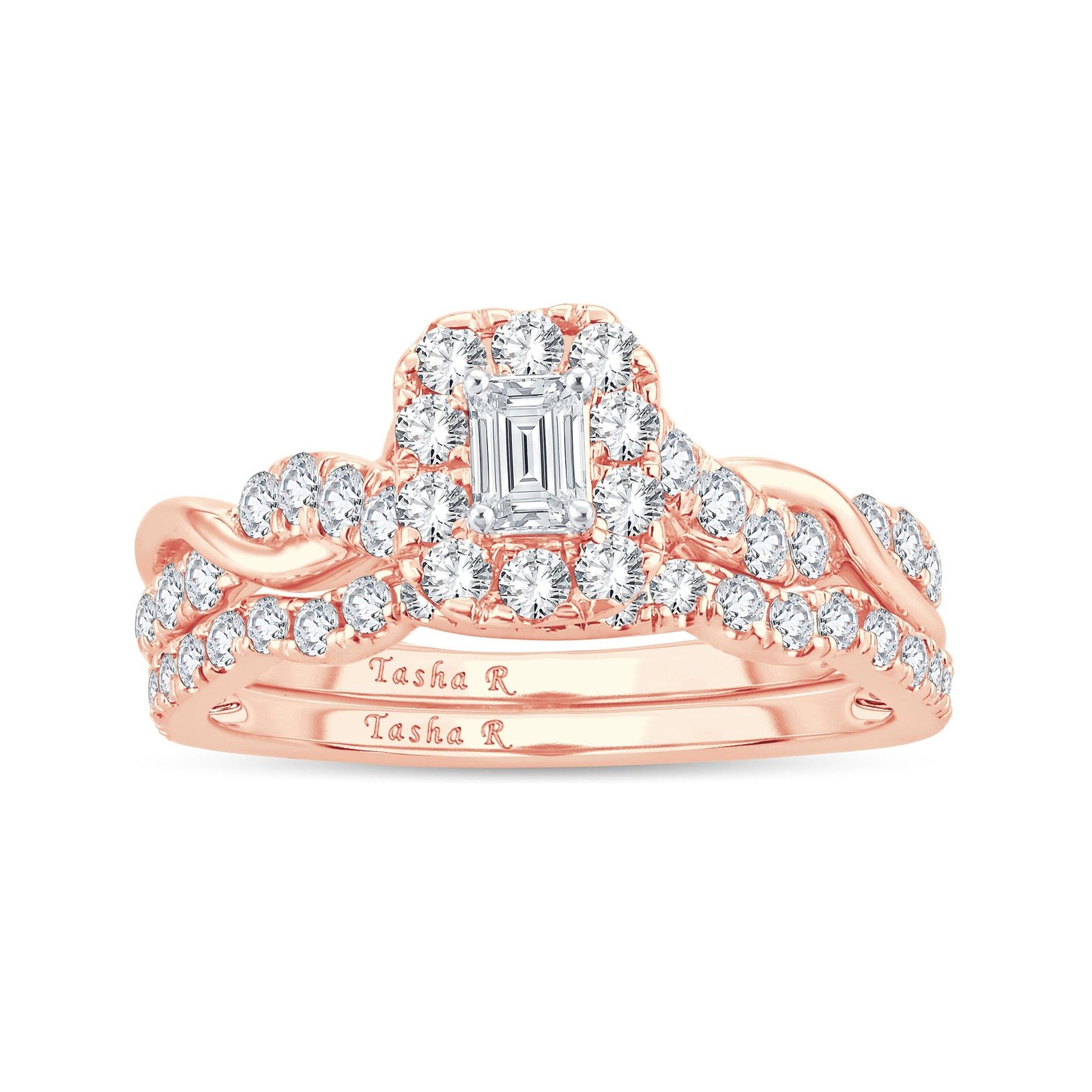 Emerald Cut Diamond Engagement Ring with Wedding Band – 1.25 Carats in 14KT Rose Gold