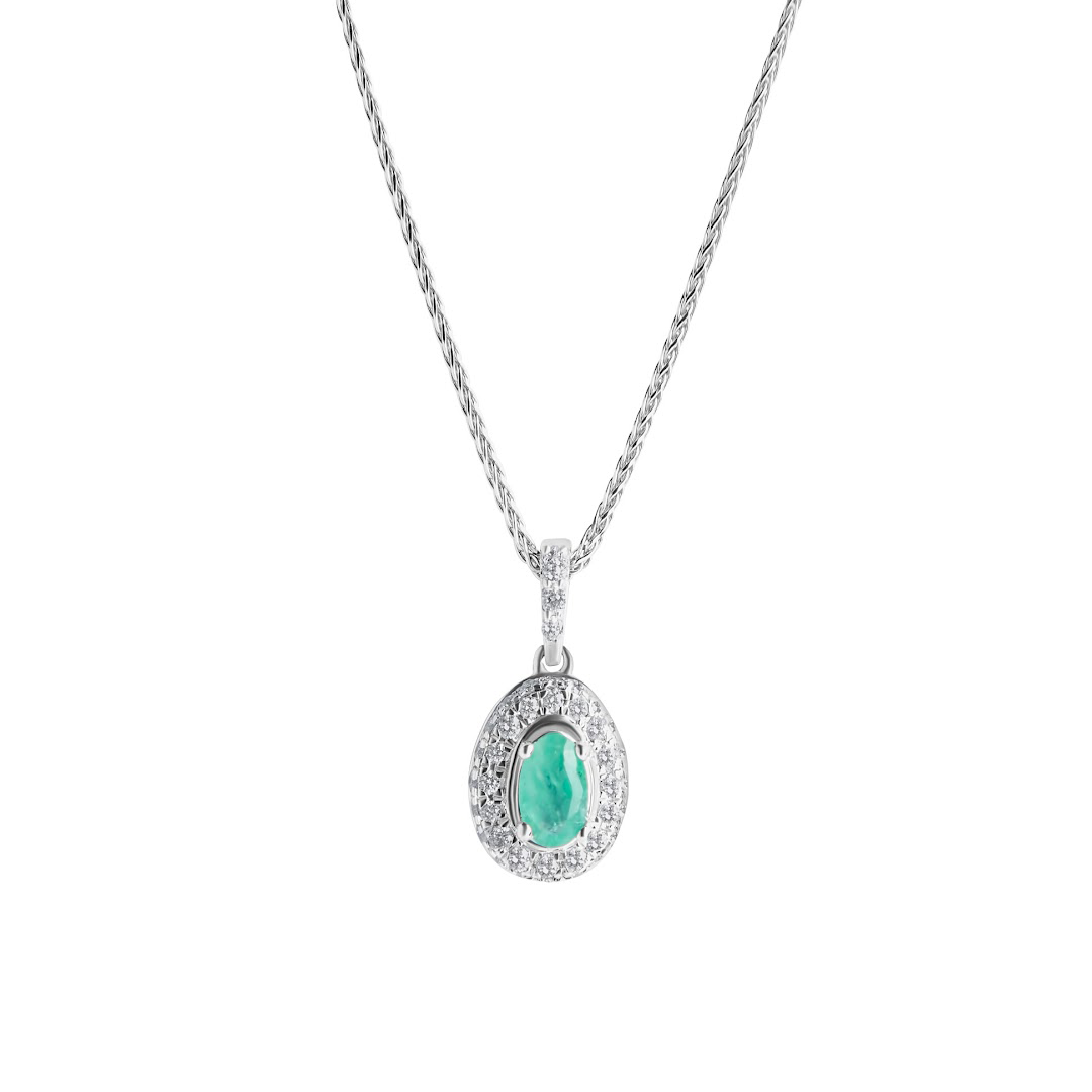 Emerald & Diamond Birthstone Pendant – Oval Cut 0.35 Carats in 14KT White Gold
